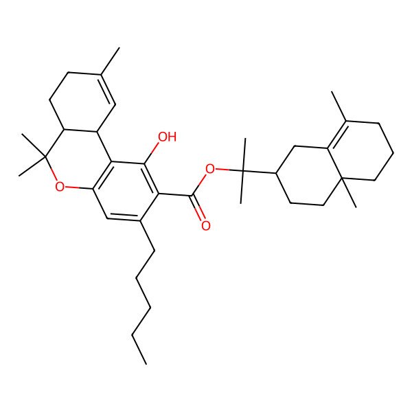 2D Structure of 2-(4a,8-dimethyl-2,3,4,5,6,7-hexahydro-1H-naphthalen-2-yl)propan-2-yl 1-hydroxy-6,6,9-trimethyl-3-pentyl-6a,7,8,10a-tetrahydrobenzo[c]chromene-2-carboxylate