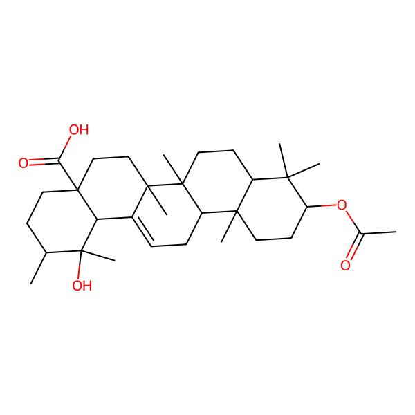 2D Structure of 10-Acetyloxy-1-hydroxy-1,2,6a,6b,9,9,12a-heptamethyl-2,3,4,5,6,6a,7,8,8a,10,11,12,13,14b-tetradecahydropicene-4a-carboxylic acid
