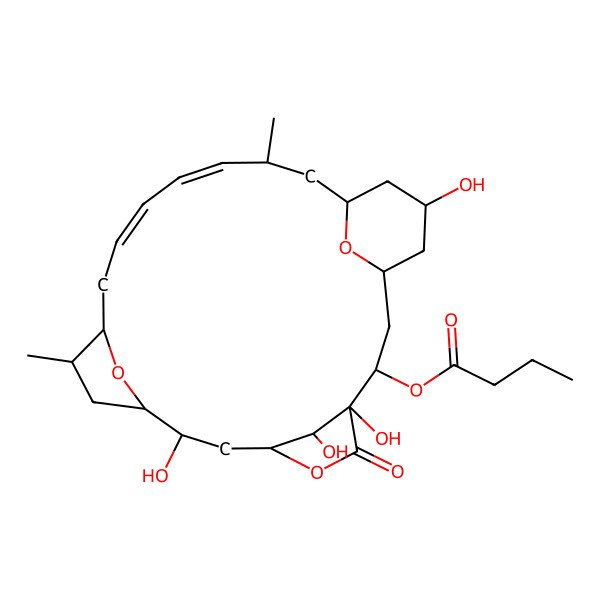 2D Structure of [(1R,3R,4R,7R,9R,10R,12R,13R,19R,21R,23S,27S)-4,9,23,27-tetrahydroxy-12,19-dimethyl-5-oxo-6,25,26-trioxatetracyclo[19.3.1.14,7.110,13]heptacosa-15,17-dien-3-yl] butanoate