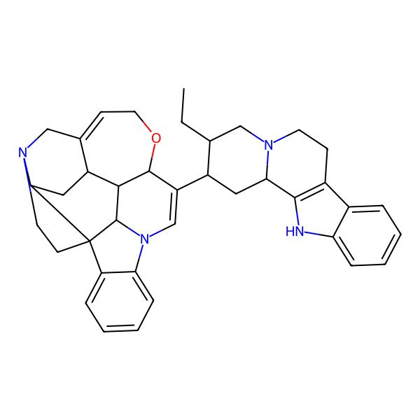 2D Structure of 15-(3-Ethyl-1,2,3,4,6,7,12,12b-octahydroindolo[2,3-a]quinolizin-2-yl)-2,4a,5,5a,7,8,13a,15a,15b,16-decahydro4,6-methanoindolo[3,2,1-ij]oxepino[2,3,4-de]pyrrolo[2,3-h]quinoline