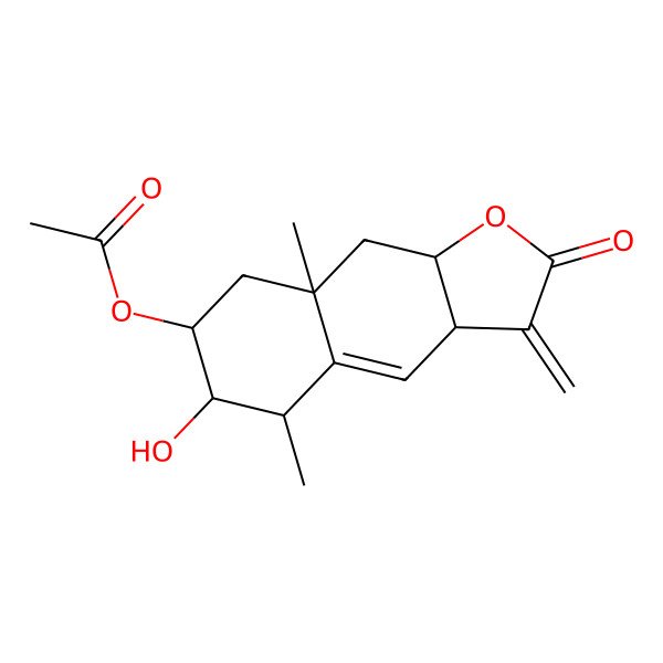 2D Structure of (6-hydroxy-5,8a-dimethyl-3-methylidene-2-oxo-5,6,7,8,9,9a-hexahydro-3aH-benzo[f][1]benzofuran-7-yl) acetate