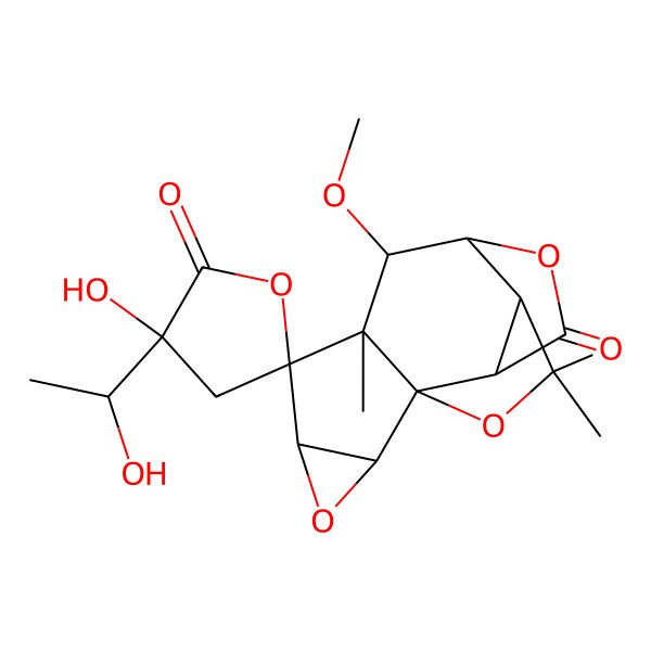2D Structure of 3'-Hydroxy-3'-(1-hydroxyethyl)-9-methoxy-3,3,10-trimethylspiro[2,7,13-trioxapentacyclo[8.4.0.01,5.04,8.012,14]tetradecane-11,5'-oxolane]-2',6-dione