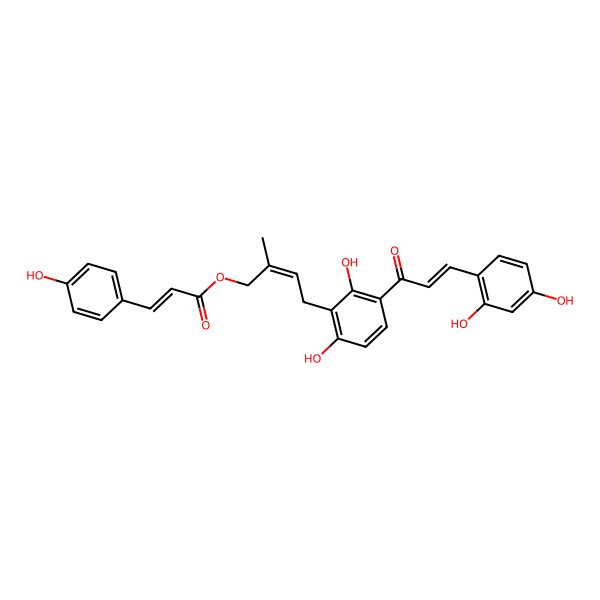 2D Structure of [4-[3-[3-(2,4-Dihydroxyphenyl)prop-2-enoyl]-2,6-dihydroxyphenyl]-2-methylbut-2-enyl] 3-(4-hydroxyphenyl)prop-2-enoate