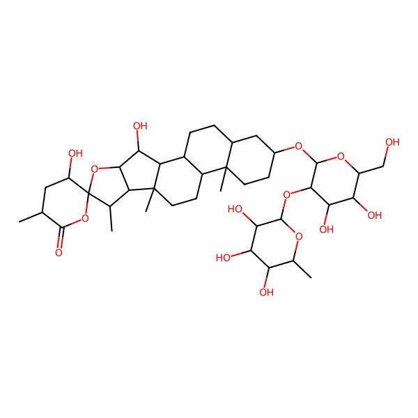 2D Structure of NCGC00385755-01_C39H62O15_(3beta,5alpha,15alpha,22xi,23S,25R)-15,23-Dihydroxy-26-oxospirostan-3-yl 2-O-(6-deoxy-alpha-L-mannopyranosyl)-beta-D-glucopyranoside