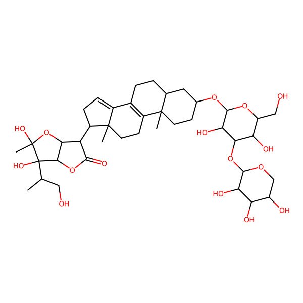 2D Structure of (3S,3aS,5R,6R,6aR)-3-[(3S,5S,10S,13R,17R)-3-[(2R,3R,4S,5R,6R)-3,5-dihydroxy-6-(hydroxymethyl)-4-[(2S,3R,4S,5R)-3,4,5-trihydroxyoxan-2-yl]oxyoxan-2-yl]oxy-10,13-dimethyl-2,3,4,5,6,7,11,12,16,17-decahydro-1H-cyclopenta[a]phenanthren-17-yl]-5,6-dihydroxy-6-[(2R)-1-hydroxypropan-2-yl]-5-methyl-3a,6a-dihydro-3H-furo[3,2-b]furan-2-one