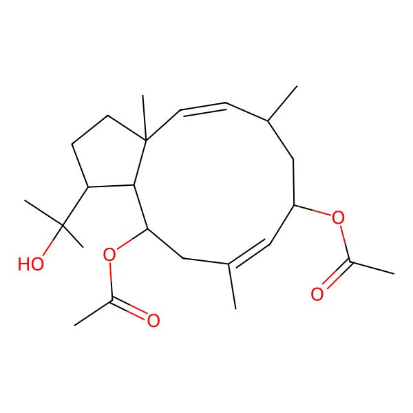 2D Structure of [(1R,3aR,4E,6S,8S,9E,12S,12aS)-12-acetyloxy-1-(2-hydroxypropan-2-yl)-3a,6,10-trimethyl-2,3,6,7,8,11,12,12a-octahydro-1H-cyclopenta[11]annulen-8-yl] acetate