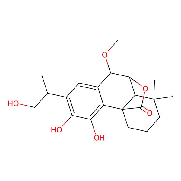 2D Structure of 3,4-Dihydroxy-5-(1-hydroxypropan-2-yl)-8-methoxy-11,11-dimethyl-16-oxatetracyclo[7.5.2.01,10.02,7]hexadeca-2,4,6-trien-15-one