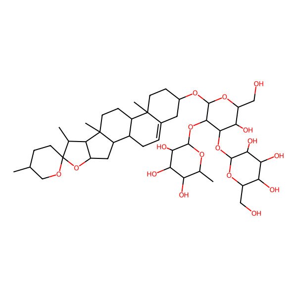 2D Structure of (2R)-2-[(2S)-5-hydroxy-6-(hydroxymethyl)-2-[(1R,2R,4R,6R,8S,9S,12R,13R)-5',7,9,13-tetramethylspiro[5-oxapentacyclo[10.8.0.02,9.04,8.013,18]icos-18-ene-6,2'-oxane]-16-yl]oxy-4-[(2R)-3,4,5-trihydroxy-6-(hydroxymethyl)oxan-2-yl]oxyoxan-3-yl]oxy-6-methyloxane-3,4,5-triol