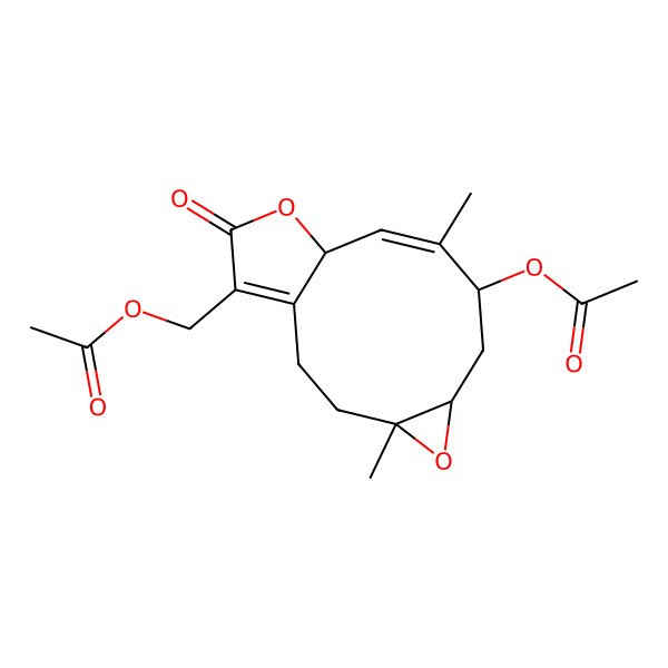 2D Structure of [(4R,6R,8S,9E,11R)-8-acetyloxy-4,9-dimethyl-13-oxo-5,12-dioxatricyclo[9.3.0.04,6]tetradeca-1(14),9-dien-14-yl]methyl acetate