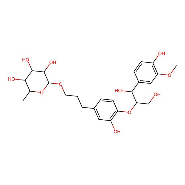 2D Structure of 2-[3-[4-[1,3-Dihydroxy-1-(4-hydroxy-3-methoxyphenyl)propan-2-yl]oxy-3-hydroxyphenyl]propoxy]-6-methyloxane-3,4,5-triol