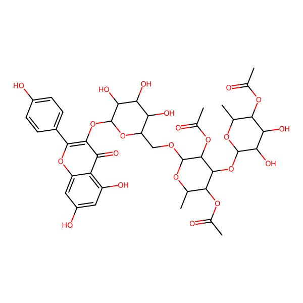 2D Structure of [6-[3,5-Diacetyloxy-2-[[6-[5,7-dihydroxy-2-(4-hydroxyphenyl)-4-oxochromen-3-yl]oxy-3,4,5-trihydroxyoxan-2-yl]methoxy]-6-methyloxan-4-yl]oxy-4,5-dihydroxy-2-methyloxan-3-yl] acetate