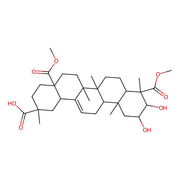 2D Structure of 10,11-Dihydroxy-4a,9-bis(methoxycarbonyl)-2,6a,6b,9,12a-pentamethyl-1,3,4,5,6,6a,7,8,8a,10,11,12,13,14b-tetradecahydropicene-2-carboxylic acid