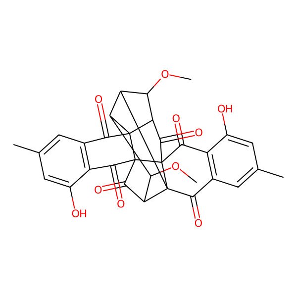 2D Structure of (1R,2S,13R,17S)-8,23-dihydroxy-14,28-dimethoxy-6,21-dimethylnonacyclo[14.11.1.02,11.02,15.04,9.011,26.013,17.017,26.019,24]octacosa-4(9),5,7,19(24),20,22-hexaene-3,10,12,18,25,27-hexone