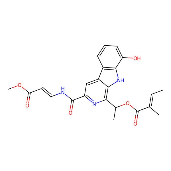 2D Structure of 1-[8-hydroxy-3-[(3-methoxy-3-oxoprop-1-enyl)carbamoyl]-9H-pyrido[3,4-b]indol-1-yl]ethyl 2-methylbut-2-enoate