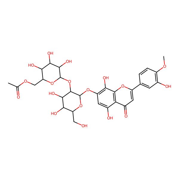 2D Structure of [(2R,3R,4S,5R,6S)-6-[(2S,3R,4S,5R,6S)-2-[5,8-dihydroxy-2-(3-hydroxy-4-methoxyphenyl)-4-oxochromen-7-yl]oxy-4,5-dihydroxy-6-(hydroxymethyl)oxan-3-yl]oxy-3,4,5-trihydroxyoxan-2-yl]methyl acetate