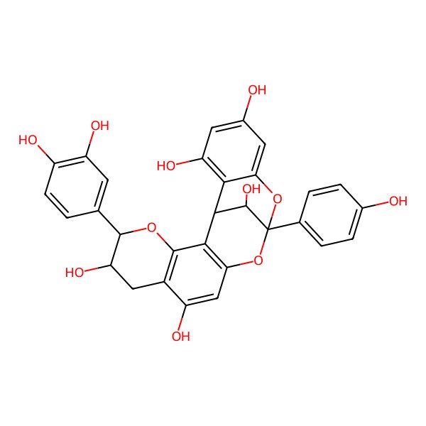 2D Structure of (1R,5S,6S,13S,21R)-5-(3,4-dihydroxyphenyl)-13-(4-hydroxyphenyl)-4,12,14-trioxapentacyclo[11.7.1.02,11.03,8.015,20]henicosa-2(11),3(8),9,15,17,19-hexaene-6,9,17,19,21-pentol