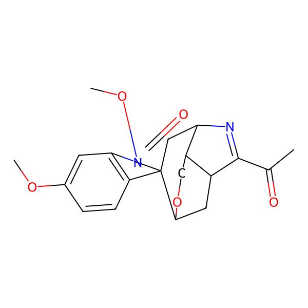 2D Structure of (1R,2S,4S,7R,8S)-6-acetyl-1',6'-dimethoxyspiro[10-oxa-5-azatricyclo[5.3.1.04,8]undec-5-ene-2,3'-indole]-2'-one