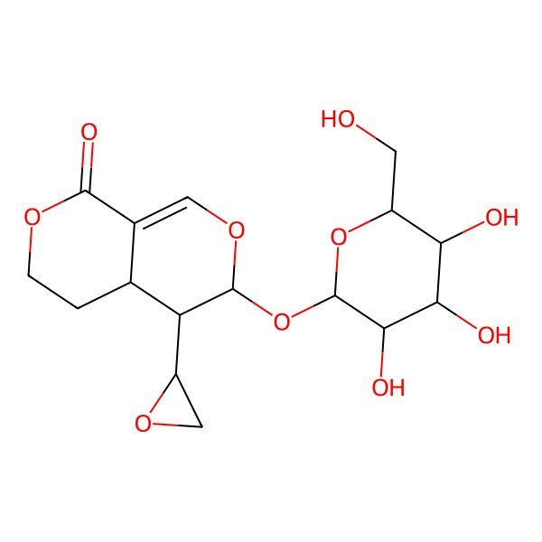 2D Structure of (3S,4S,4aS)-4-[(2S)-oxiran-2-yl]-3-[(2S,3R,4S,5S,6R)-3,4,5-trihydroxy-6-(hydroxymethyl)oxan-2-yl]oxy-4,4a,5,6-tetrahydro-3H-pyrano[3,4-c]pyran-8-one