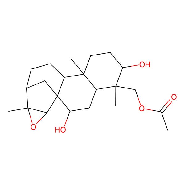 2D Structure of [(1R,2S,4S,5S,6S,9R,10S,13R,14S,16R)-2,6-dihydroxy-5,9,14-trimethyl-15-oxapentacyclo[11.3.1.01,10.04,9.014,16]heptadecan-5-yl]methyl acetate