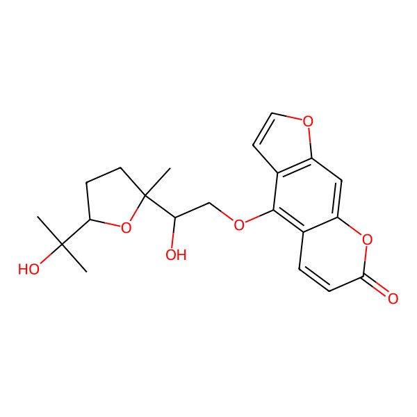 2D Structure of 4-[(2S)-2-hydroxy-2-[(2R,5S)-5-(2-hydroxypropan-2-yl)-2-methyloxolan-2-yl]ethoxy]furo[3,2-g]chromen-7-one
