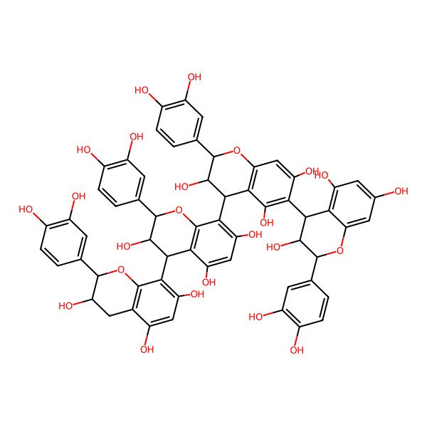 2D Structure of 2-(3,4-dihydroxyphenyl)-8-[2-(3,4-dihydroxyphenyl)-6-[2-(3,4-dihydroxyphenyl)-3,5,7-trihydroxy-3,4-dihydro-2H-chromen-4-yl]-3,5,7-trihydroxy-3,4-dihydro-2H-chromen-4-yl]-4-[2-(3,4-dihydroxyphenyl)-3,5,7-trihydroxy-3,4-dihydro-2H-chromen-8-yl]-3,4-dihydro-2H-chromene-3,5,7-triol