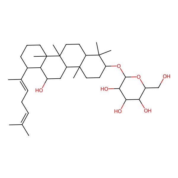 2D Structure of (2R,3R,4S,5S,6R)-2-[[6-hydroxy-1,1,4a,10a,10b-pentamethyl-7-[(2Z)-6-methylhepta-2,5-dien-2-yl]-2,3,4,4b,5,6,6a,7,8,9,10,11,12,12a-tetradecahydrochrysen-2-yl]oxy]-6-(hydroxymethyl)oxane-3,4,5-triol