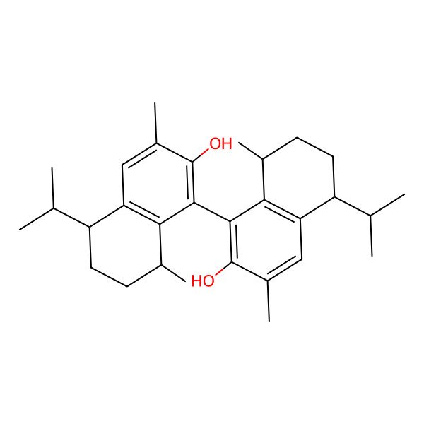 2D Structure of (5S,8S)-1-[(5S,8S)-2-hydroxy-3,8-dimethyl-5-propan-2-yl-5,6,7,8-tetrahydronaphthalen-1-yl]-3,8-dimethyl-5-propan-2-yl-5,6,7,8-tetrahydronaphthalen-2-ol
