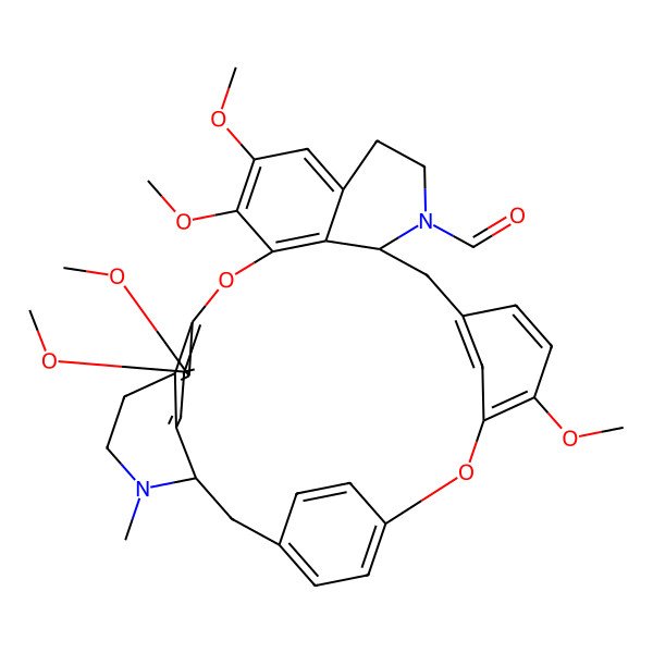2D Structure of 10,11,15,16,27-Pentamethoxy-4-methyl-13,29-dioxa-4,21-diazaheptacyclo[28.2.2.114,18.124,28.03,8.07,12.022,36]hexatriaconta-1(32),7(12),8,10,14(36),15,17,24(35),25,27,30,33-dodecaene-21-carbaldehyde