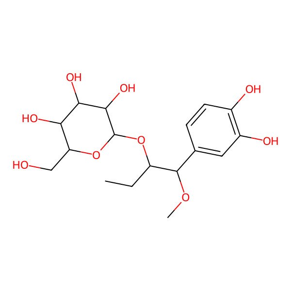 2D Structure of (2R,3R,4S,5R,6R)-2-[(1S,2R)-1-(3,4-dihydroxyphenyl)-1-methoxybutan-2-yl]oxy-6-(hydroxymethyl)oxane-3,4,5-triol
