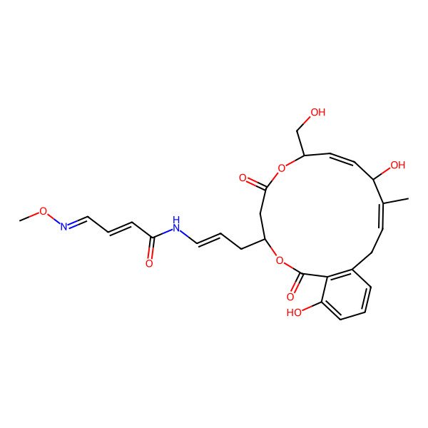 2D Structure of (Z,4E)-N-[(E)-3-[(9E)-11,19-dihydroxy-8-(hydroxymethyl)-12-methyl-2,6-dioxo-3,7-dioxabicyclo[13.4.0]nonadeca-1(15),9,12,16,18-pentaen-4-yl]prop-1-enyl]-4-methoxyiminobut-2-enamide