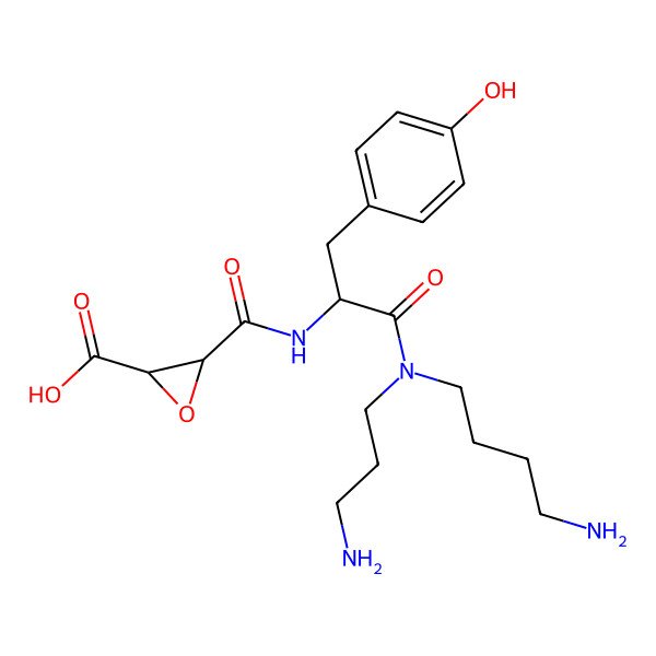 2D Structure of 3-(N-(1-(N-(4-aminobutyl)-N-(3-aminopropyl)carbamoyl)-2-(4-hydroxyphenyl)ethyl)carbamoyl)-oxirane-2-carboxylic acid