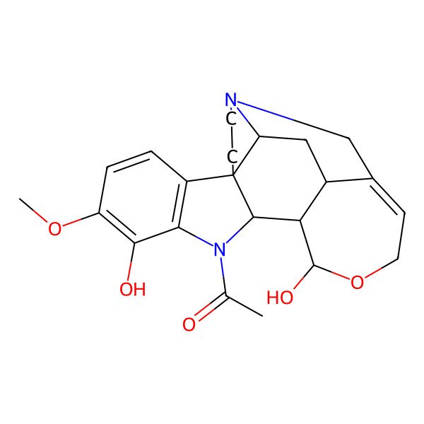 2D Structure of 1-[(4R,12R,13S,14S,19R,21S)-9,14-dihydroxy-8-methoxy-15-oxa-1,11-diazahexacyclo[16.3.1.04,12.04,21.05,10.013,19]docosa-5(10),6,8,17-tetraen-11-yl]ethanone