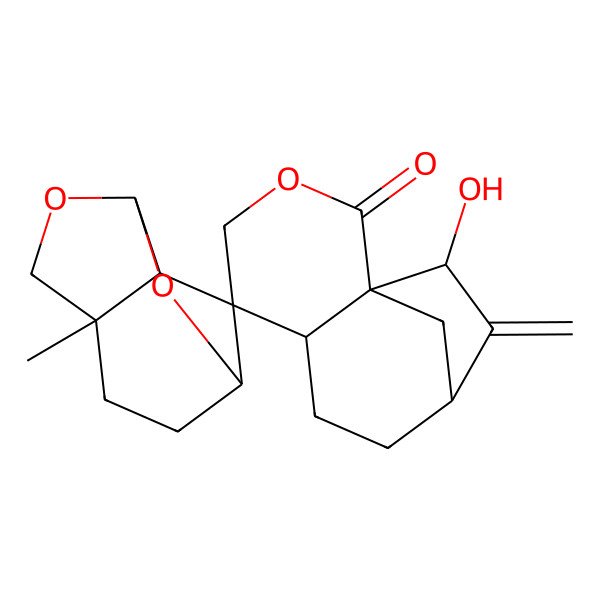 2D Structure of (1S,4'R,5S,6S,7'S,8'R)-11-hydroxy-4'-methyl-10-methylidenespiro[3-oxatricyclo[7.2.1.01,6]dodecane-5,9'-6,10-dioxatricyclo[5.2.1.04,8]decane]-2-one