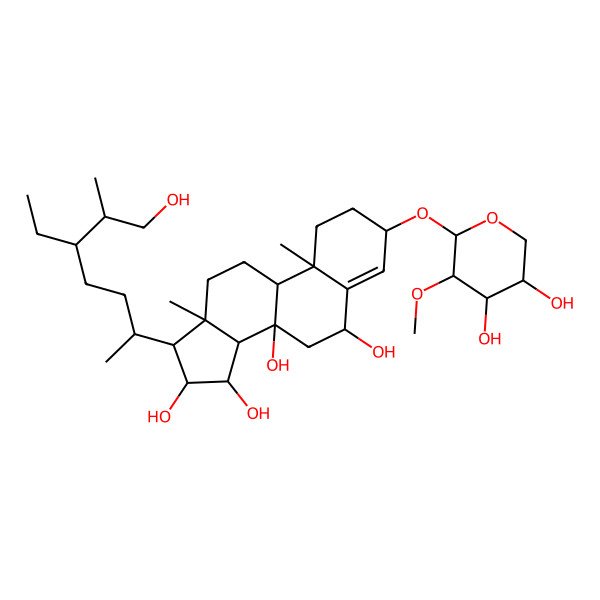 2D Structure of 3-(4,5-Dihydroxy-3-methoxyoxan-2-yl)oxy-17-(5-ethyl-7-hydroxy-6-methylheptan-2-yl)-10,13-dimethyl-1,2,3,6,7,9,11,12,14,15,16,17-dodecahydrocyclopenta[a]phenanthrene-6,8,15,16-tetrol