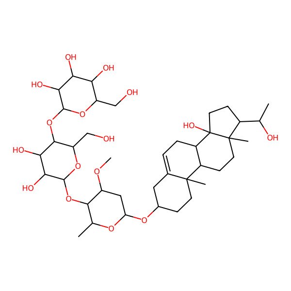 2D Structure of 2-[4,5-Dihydroxy-6-[6-[[14-hydroxy-17-(1-hydroxyethyl)-10,13-dimethyl-1,2,3,4,7,8,9,11,12,15,16,17-dodecahydrocyclopenta[a]phenanthren-3-yl]oxy]-4-methoxy-2-methyloxan-3-yl]oxy-2-(hydroxymethyl)oxan-3-yl]oxy-6-(hydroxymethyl)oxane-3,4,5-triol