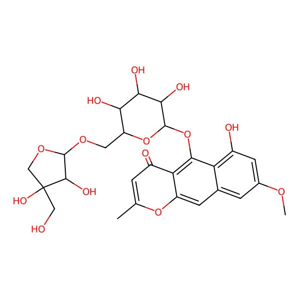 2D Structure of 5-[6-[[3,4-Dihydroxy-4-(hydroxymethyl)oxolan-2-yl]oxymethyl]-3,4,5-trihydroxyoxan-2-yl]oxy-6-hydroxy-8-methoxy-2-methylbenzo[g]chromen-4-one