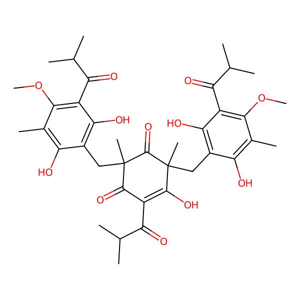 2D Structure of 2,6-Bis[[2,6-dihydroxy-4-methoxy-3-methyl-5-(2-methylpropanoyl)phenyl]methyl]-5-hydroxy-2,6-dimethyl-4-(2-methylpropanoyl)cyclohex-4-ene-1,3-dione