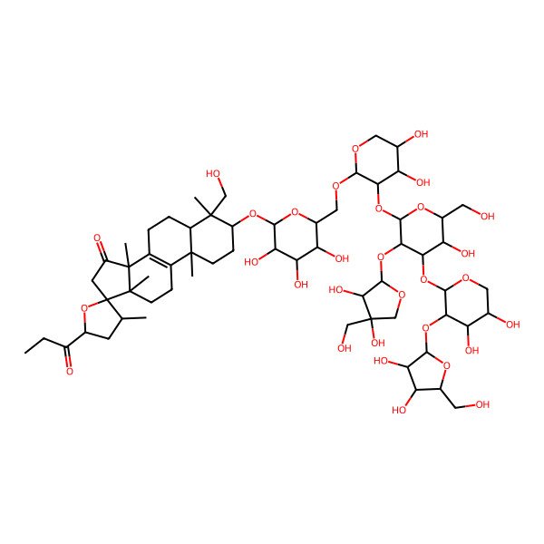 2D Structure of 3-[6-[[3-[3-[3,4-dihydroxy-4-(hydroxymethyl)oxolan-2-yl]oxy-4-[3-[3,4-dihydroxy-5-(hydroxymethyl)oxolan-2-yl]oxy-4,5-dihydroxyoxan-2-yl]oxy-5-hydroxy-6-(hydroxymethyl)oxan-2-yl]oxy-4,5-dihydroxyoxan-2-yl]oxymethyl]-3,4,5-trihydroxyoxan-2-yl]oxy-4-(hydroxymethyl)-3',4,10,13,14-pentamethyl-5'-propanoylspiro[2,3,5,6,7,11,12,16-octahydro-1H-cyclopenta[a]phenanthrene-17,2'-oxolane]-15-one