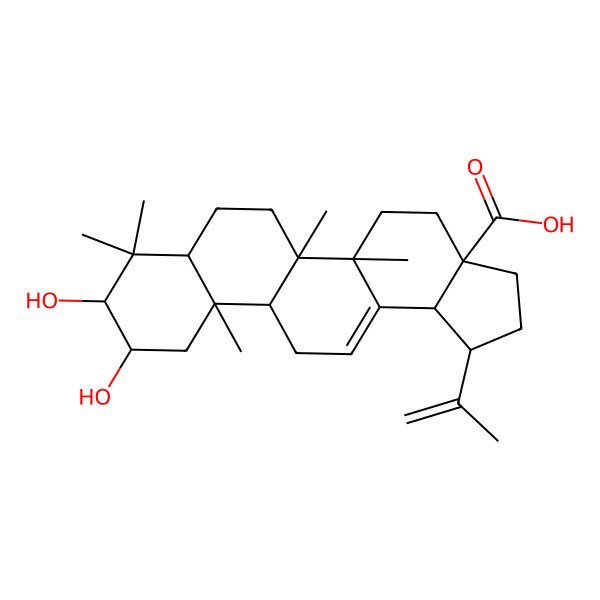 2D Structure of (1R,3aS,5aS,5bR,7aR,9R,10R,11aR,11bR,13bR)-9,10-dihydroxy-5a,5b,8,8,11a-pentamethyl-1-prop-1-en-2-yl-1,2,3,4,5,6,7,7a,9,10,11,11b,12,13b-tetradecahydrocyclopenta[a]chrysene-3a-carboxylic acid