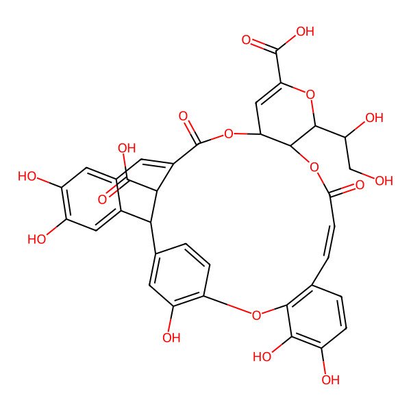 2D Structure of (2R,13R,17R,18R,21E,35S)-17-[(1S)-1,2-dihydroxyethyl]-5,6,26,27,31-pentahydroxy-11,20-dioxo-12,16,19,29-tetraoxahexacyclo[28.2.2.12,10.03,8.013,18.023,28]pentatriaconta-1(32),3,5,7,9,14,21,23(28),24,26,30,33-dodecaene-15,35-dicarboxylic acid