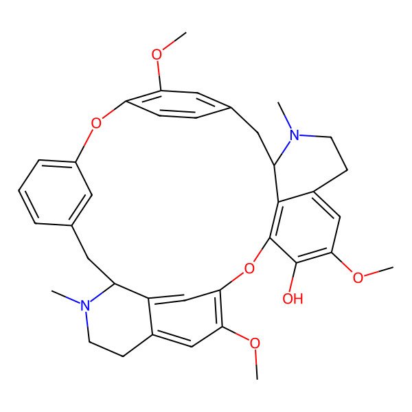 2D Structure of (1S,14R)-10,20,25-trimethoxy-15,30-dimethyl-8,23-dioxa-15,30-diazaheptacyclo[22.6.2.29,12.13,7.114,18.027,31.022,33]hexatriaconta-3(36),4,6,9,11,18,20,22(33),24,26,31,34-dodecaen-21-ol