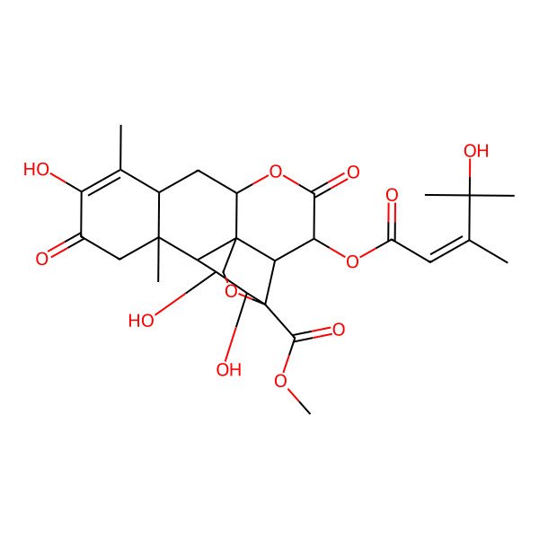 2D Structure of methyl (1R,2S,3R,6R,8R,13S,14R,15R,16S,17R)-10,15,16-trihydroxy-3-[(E)-4-hydroxy-3,4-dimethylpent-2-enoyl]oxy-9,13-dimethyl-4,11-dioxo-5,18-dioxapentacyclo[12.5.0.01,6.02,17.08,13]nonadec-9-ene-17-carboxylate