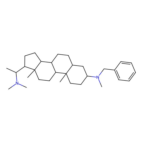 2D Structure of (3S,5S,8R,9S,10S,13S,14S,17S)-N-benzyl-17-[(1S)-1-(dimethylamino)ethyl]-N,10,13-trimethyl-2,3,4,5,6,7,8,9,11,12,14,15,16,17-tetradecahydro-1H-cyclopenta[a]phenanthren-3-amine