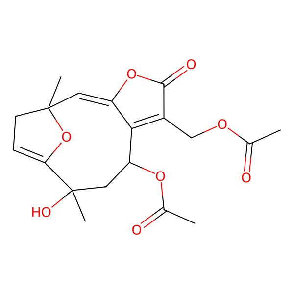 2D Structure of (8-Acetyloxy-10-hydroxy-1,10-dimethyl-5-oxo-4,14-dioxatricyclo[9.2.1.03,7]tetradeca-2,6,11-trien-6-yl)methyl acetate