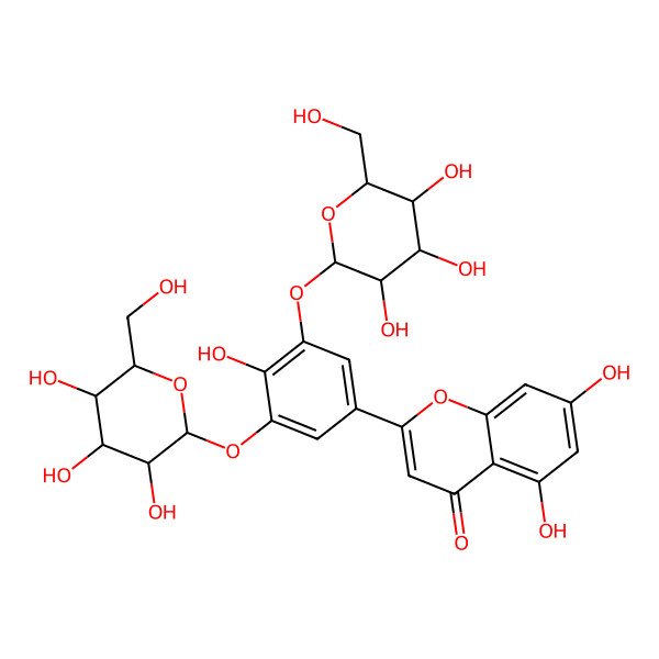 2D Structure of 5,7-Dihydroxy-2-[4-hydroxy-3,5-bis[[3,4,5-trihydroxy-6-(hydroxymethyl)oxan-2-yl]oxy]phenyl]chromen-4-one