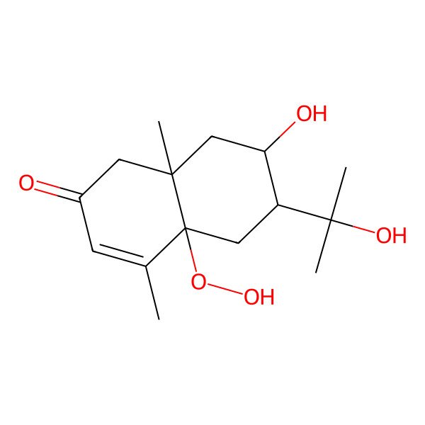 2D Structure of 4a-hydroperoxy-7-hydroxy-6-(2-hydroxypropan-2-yl)-4,8a-dimethyl-5,6,7,8-tetrahydro-1H-naphthalen-2-one