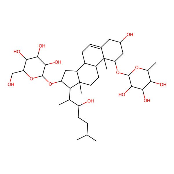 2D Structure of beta-D-Galactopyranoside, (1beta,3beta,16beta,22S)-1-[(6-deoxy-alpha-L-mannopyranosyl)oxy]-3,22-dihydroxycholest-5-en-16-yl