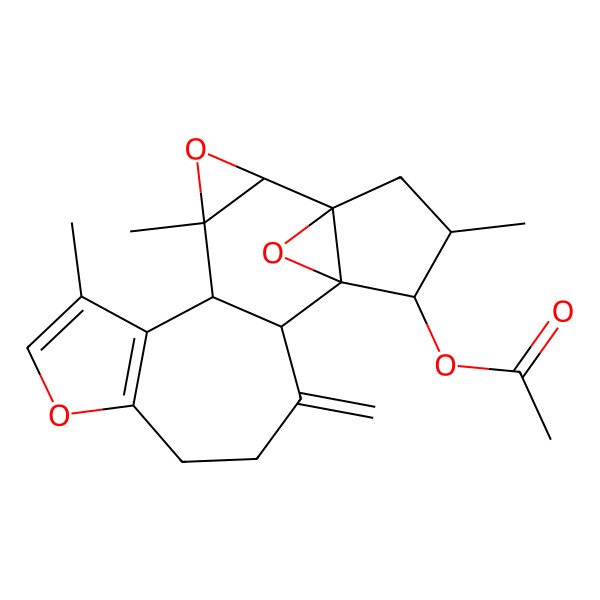 2D Structure of (4,7,17-Trimethyl-13-methylidene-3,9,19-trioxahexacyclo[13.3.1.01,15.02,4.05,14.06,10]nonadeca-6(10),7-dien-16-yl) acetate