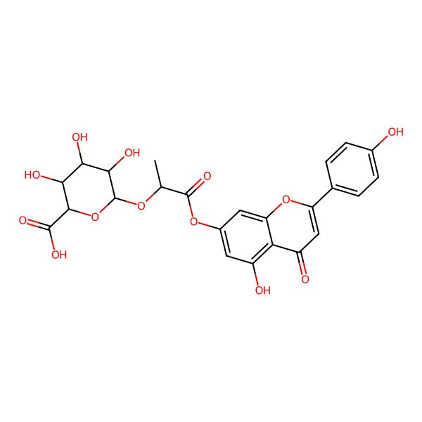2D Structure of (3R,4R,5S,6S)-3,4,5-trihydroxy-6-[1-[5-hydroxy-2-(4-hydroxyphenyl)-4-oxochromen-7-yl]oxy-1-oxopropan-2-yl]oxyoxane-2-carboxylic acid