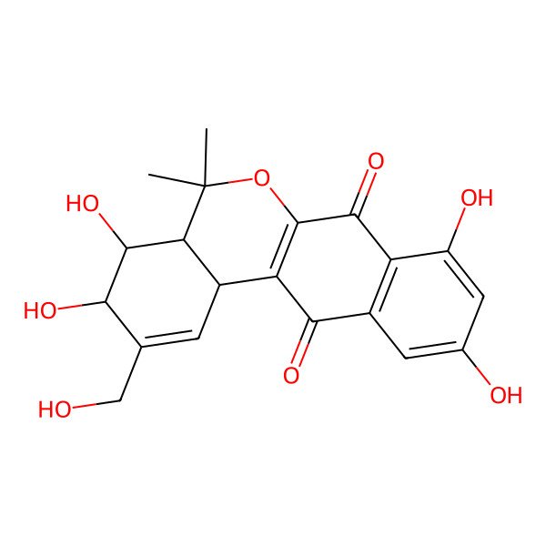 2D Structure of (3R,4R,4aR,12bS)-3,4,8,10-tetrahydroxy-2-(hydroxymethyl)-5,5-dimethyl-3,4,4a,12b-tetrahydronaphtho[2,3-c]isochromene-7,12-dione